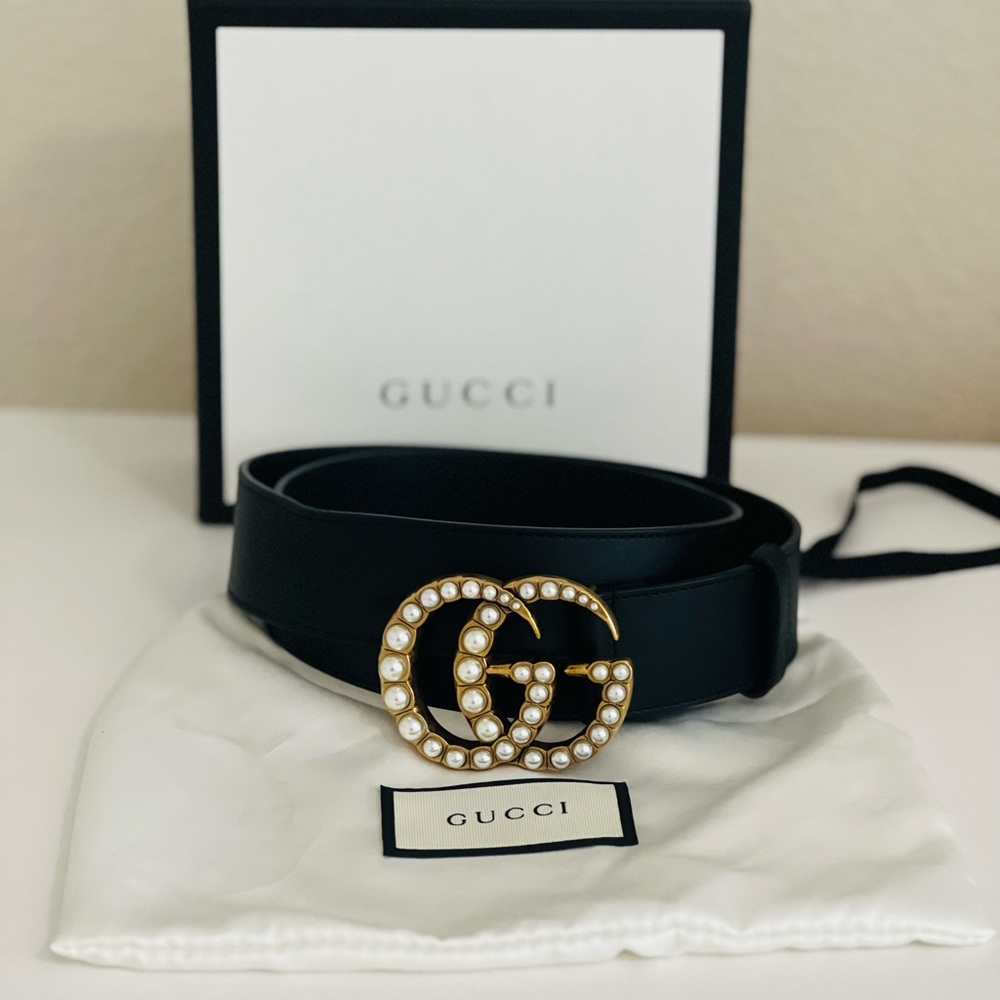 Authentic Gucci belt with pearls. 90cm/36” long. With original dust bag and box.